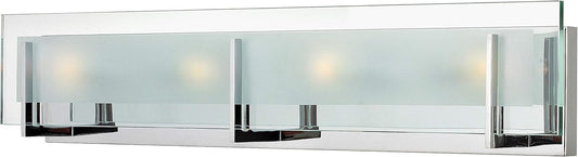 Hinkley Latitude Large Four Light Bath Vanity - Modern, Inside Etched Clear Glass Panel, Bulbs Included - Chrome Finish
