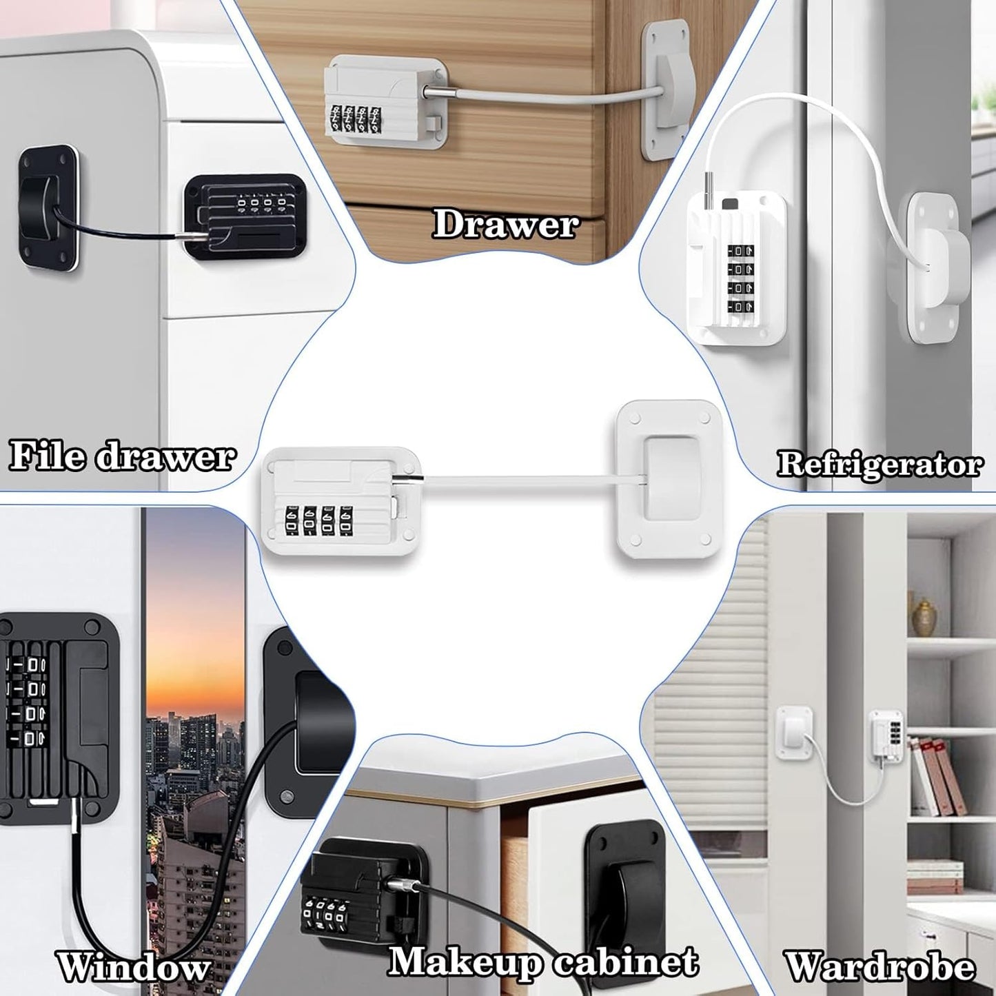 2025 New Refrigerator Locks with Combination - Child Proof Fridge Locks for Kids and Aldult with 4 Code, Cabinets Safety Door Lock for Freezer and Drawers, Windows - No Tools Need or Drill (Patent)
