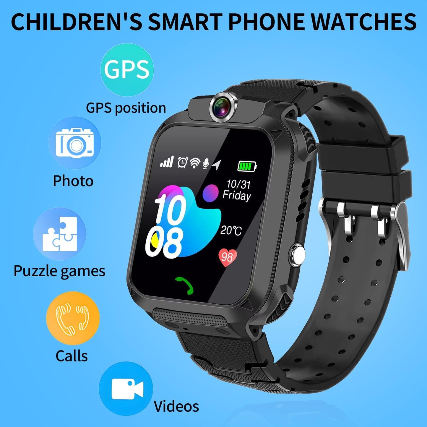 2G Kids Smart Watch, SOS Emergency Call, Video Calling, Waterproof Activity Tracker for 3-12 Years Girls/Boys - Birthday Gift Idea