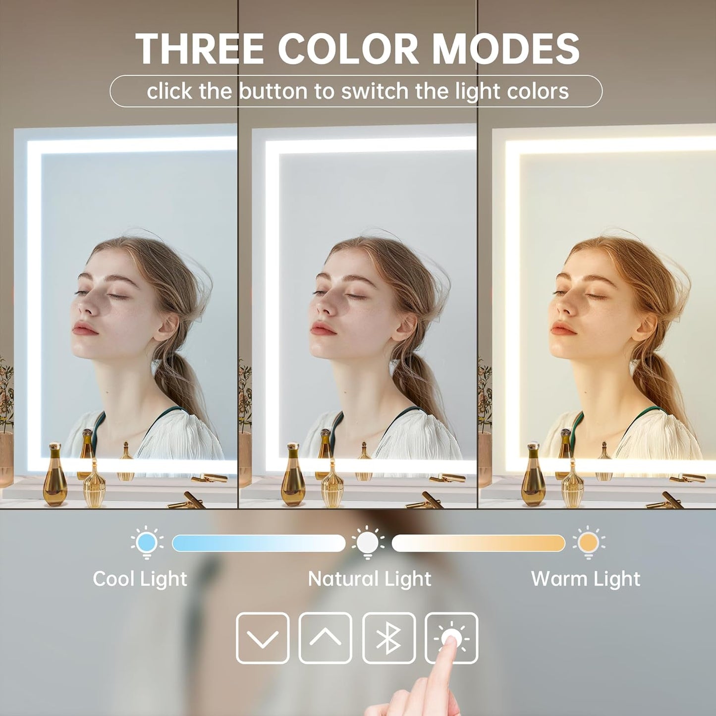Hasipu Vanity Mirror with Lights, 55" x 36" LED Makeup Mirror, Lighted Makeup Mirror with Dimmable 3 Modes, Touch Screen Control Vanity Mirror Square White