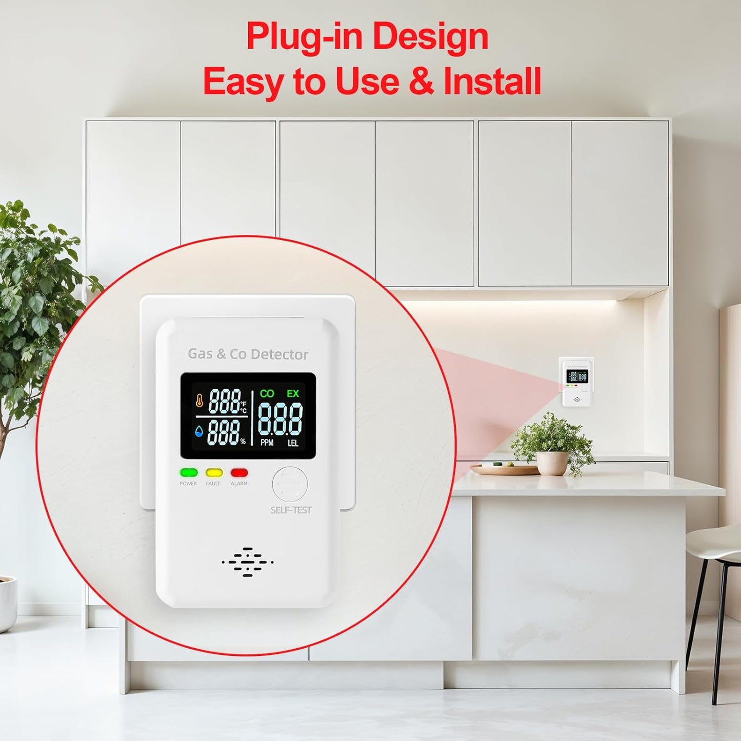 2 Packs Combination Natural Gas Detector & Carbon Monoxide Alarm,4-in-1 Real-time Display & Monitor,Low-Concentration Detect,Plug in Propane Detector & CO Alarm for Home,Camping,RV, Apartment