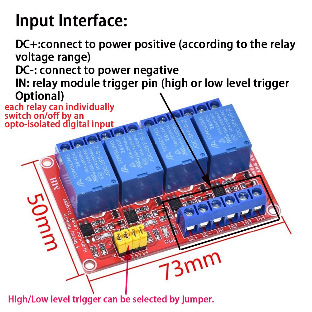 2PCS 4 Channel 24V Relay Module with Optocoupler High or Low Level Trigger Expansion Board for Raspberry Pi Arduino