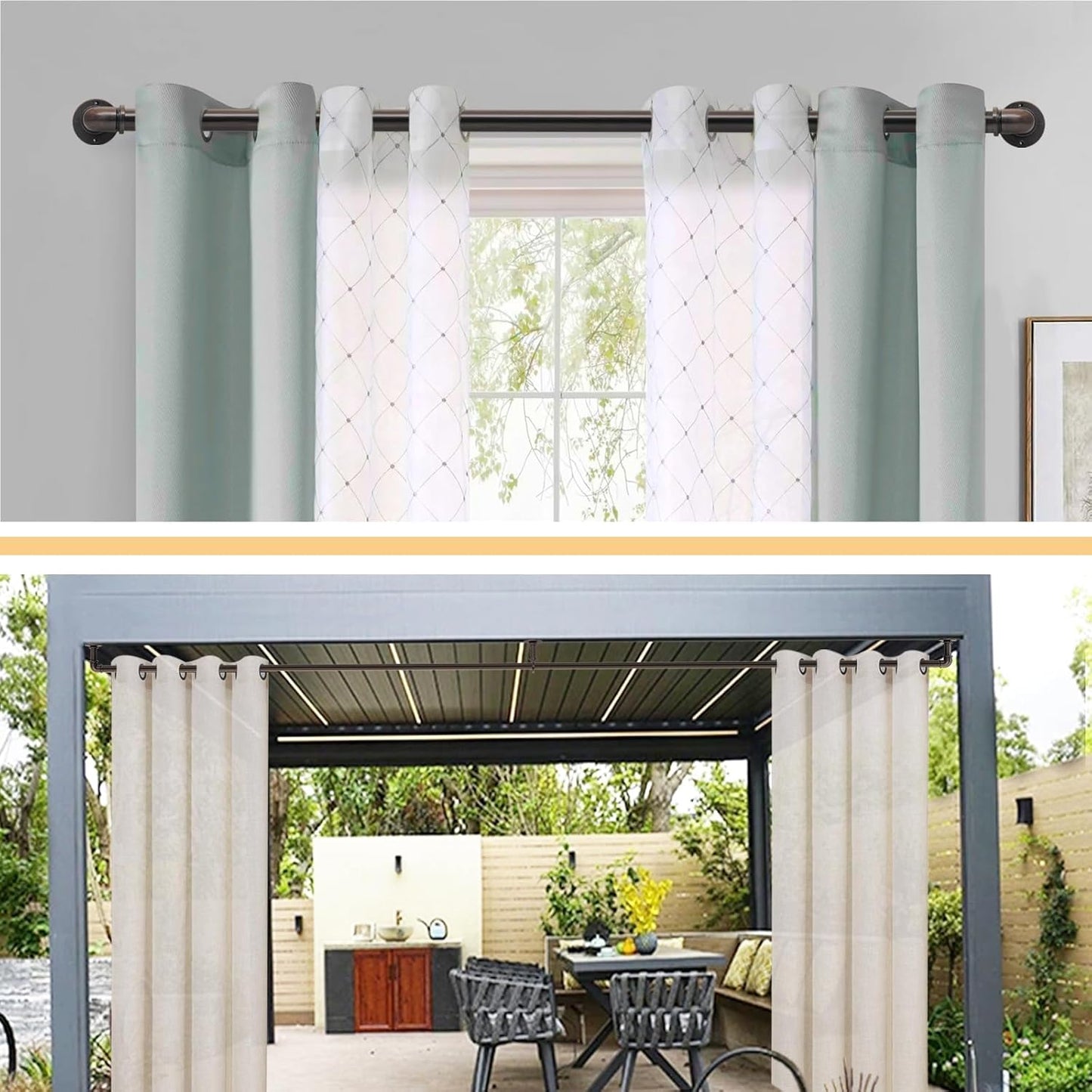 2PCS Industrial Curtain Rods for Windows 18 to 88 Inches Adjustable Length, 1 Inch Diameter, with Aluminium Finials (Antique Red Bronze, 18” to 88”2PCS)