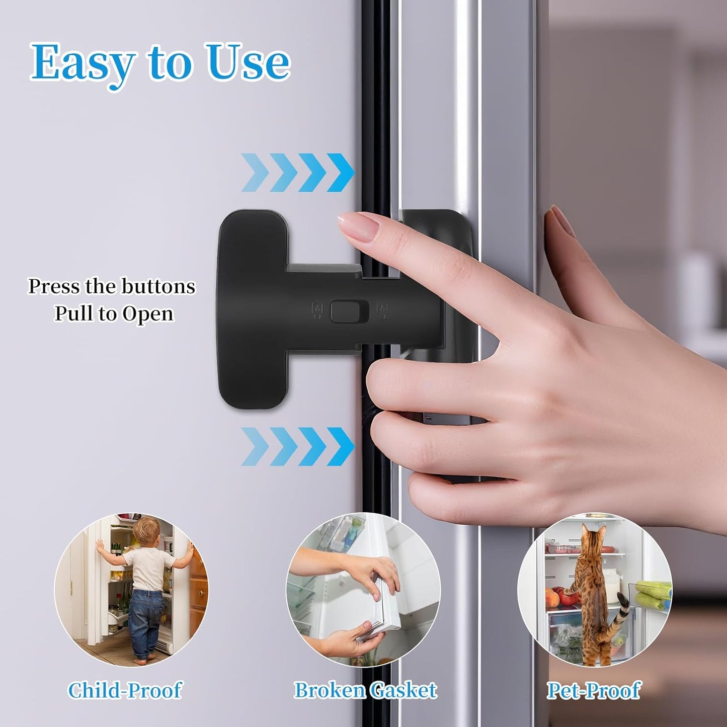 2 Pack Fridge Lock for Kids - Child-Proof Refrigerator Freezer Door Lock & Oven Lock for Child Safety, for Fridge/Freezer Doors, White