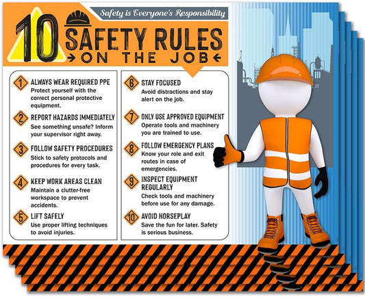 10 Safety Rules on the Job Poster 2026 Version – 18x24 Durable Laminated Safety Sign, Tear-Resistant, Waterproof Workplace Safety Poster for Industrial and Construction Settings (Pack of 5)