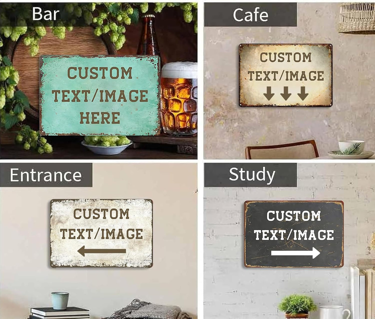Custom Sign with Directional Arrow Rustic, Personalized Wall Decor, Vintage Metal Signs, Customized Retro Aluminum Sign for Home Office Bar Yard Garden Outdoor Gift 12''x8''