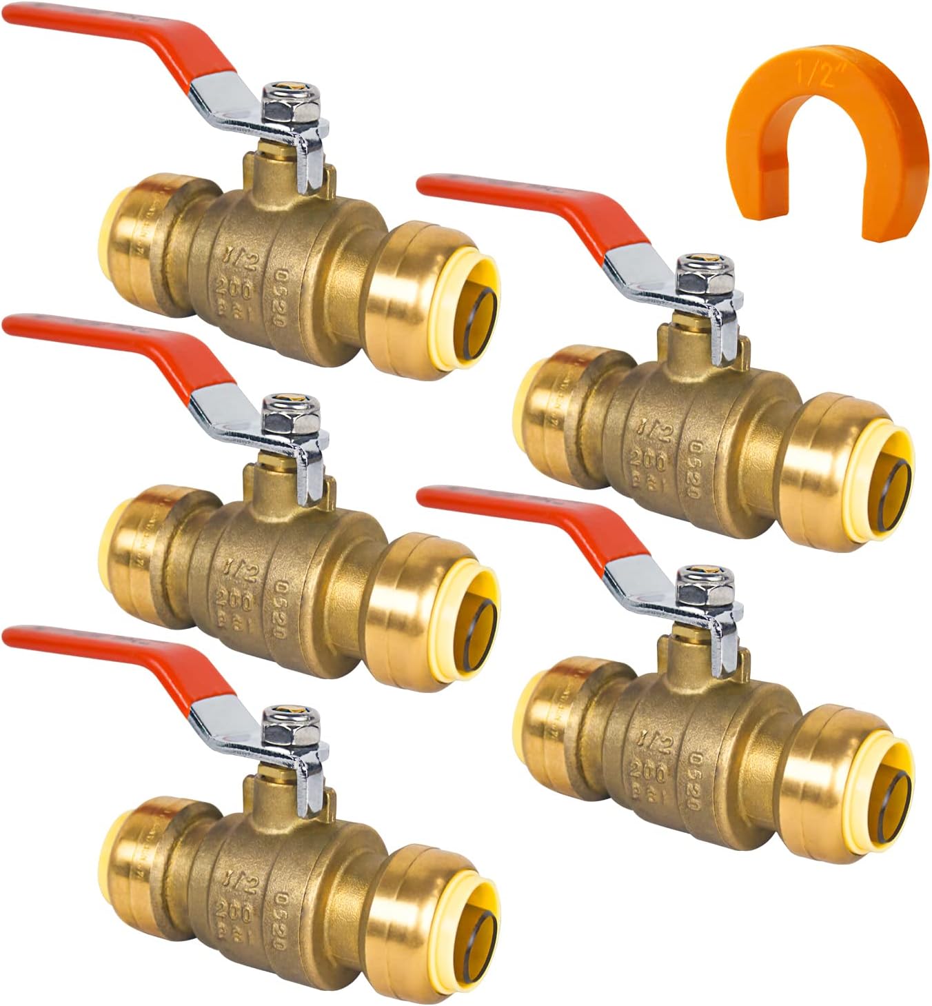 (Pack of 5) AB 1/2 Inch Push Fit Ball Valve, 1/2 Inch Water Shut Off Valve with Disconnect Clip, Full Port Push Connect Ball Valve for Copper, CPVC,PE-RT and PEX Pipe, UPC Certified
