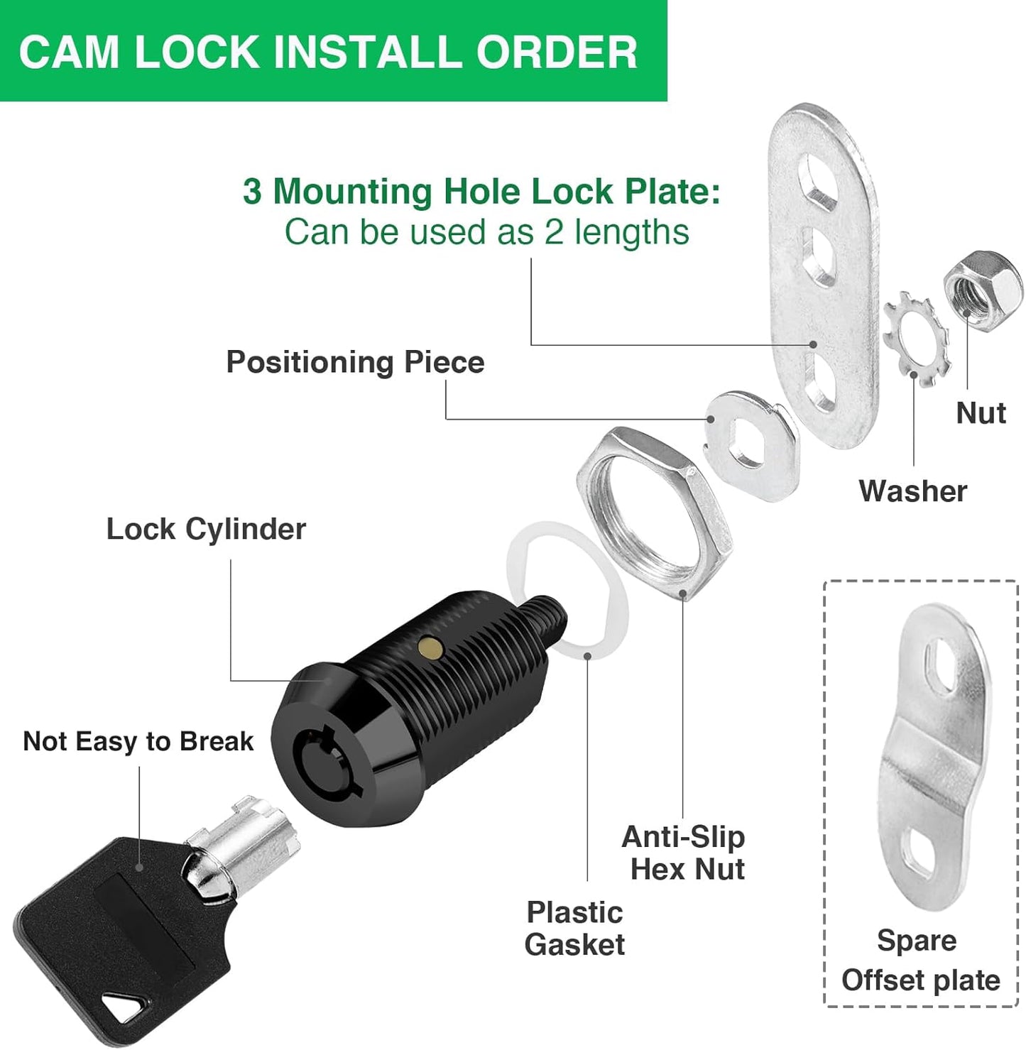 10 Pack Cabinet Lock with Keys, 1" RV Storage Locks Keyed Alike, RV Locks for Storage Door, Camper Toolbox RV Cam Locks with Manual(Black, 10Pack, 1 Inch)