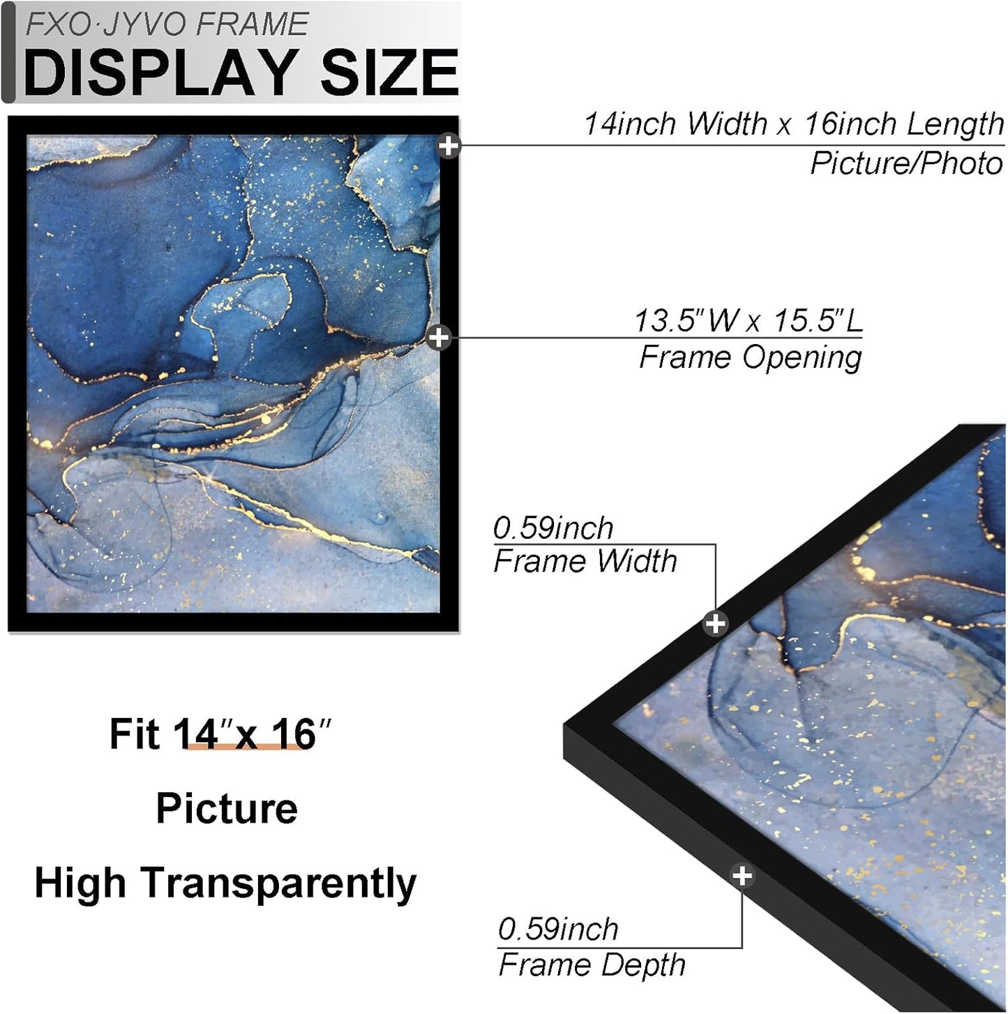 14x16 Picture Frame Set of 3, Black Frame for 14 x 16 Inch Picture Poster Photo, Light Weight and High Transparent 14 by 16 Frame for Wall - 3 Pack/Black/14 x16