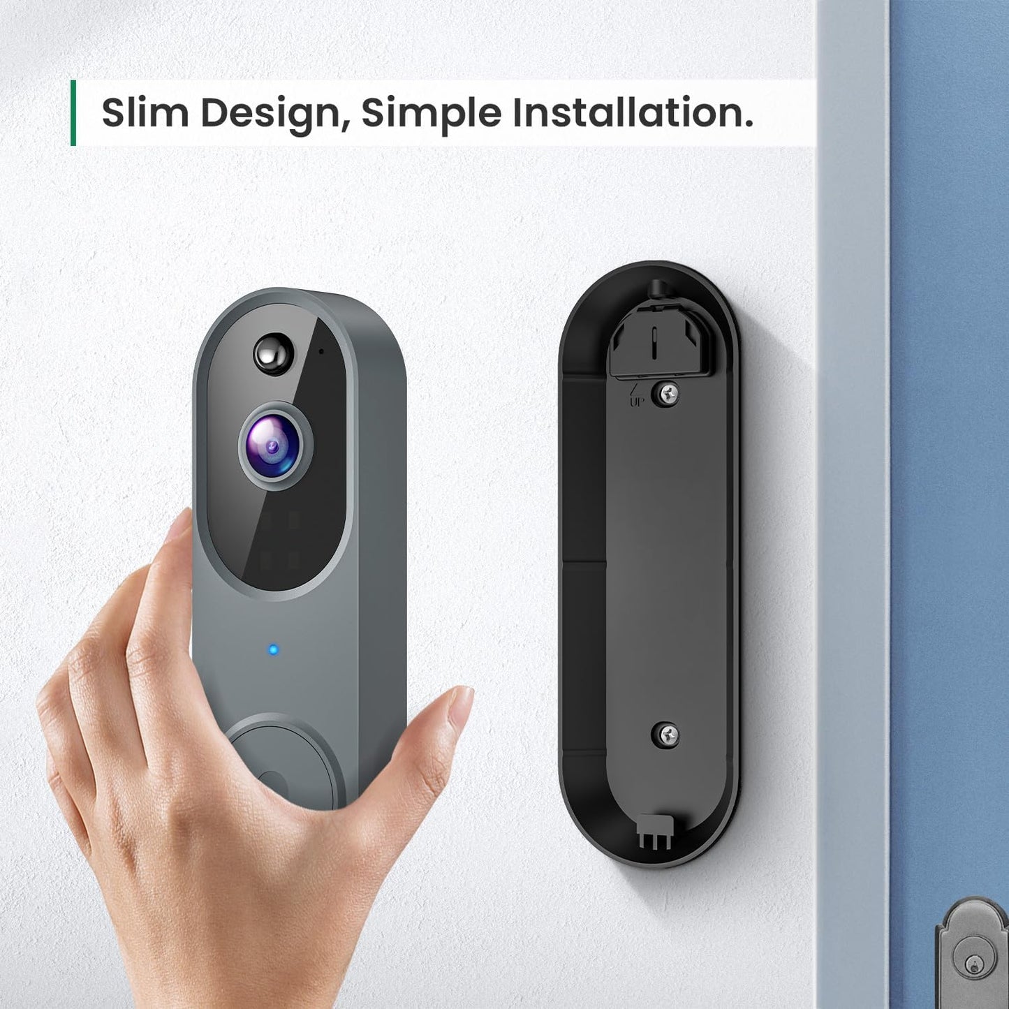 1080p Wireless Video Doorbell Camera, AI Human Detection, Live View, Night Vision, Cloud Storage, 2.4G WiFi, Battery Powered, Indoor Outdoor Surveillance (Includes Doorbell Receiver)