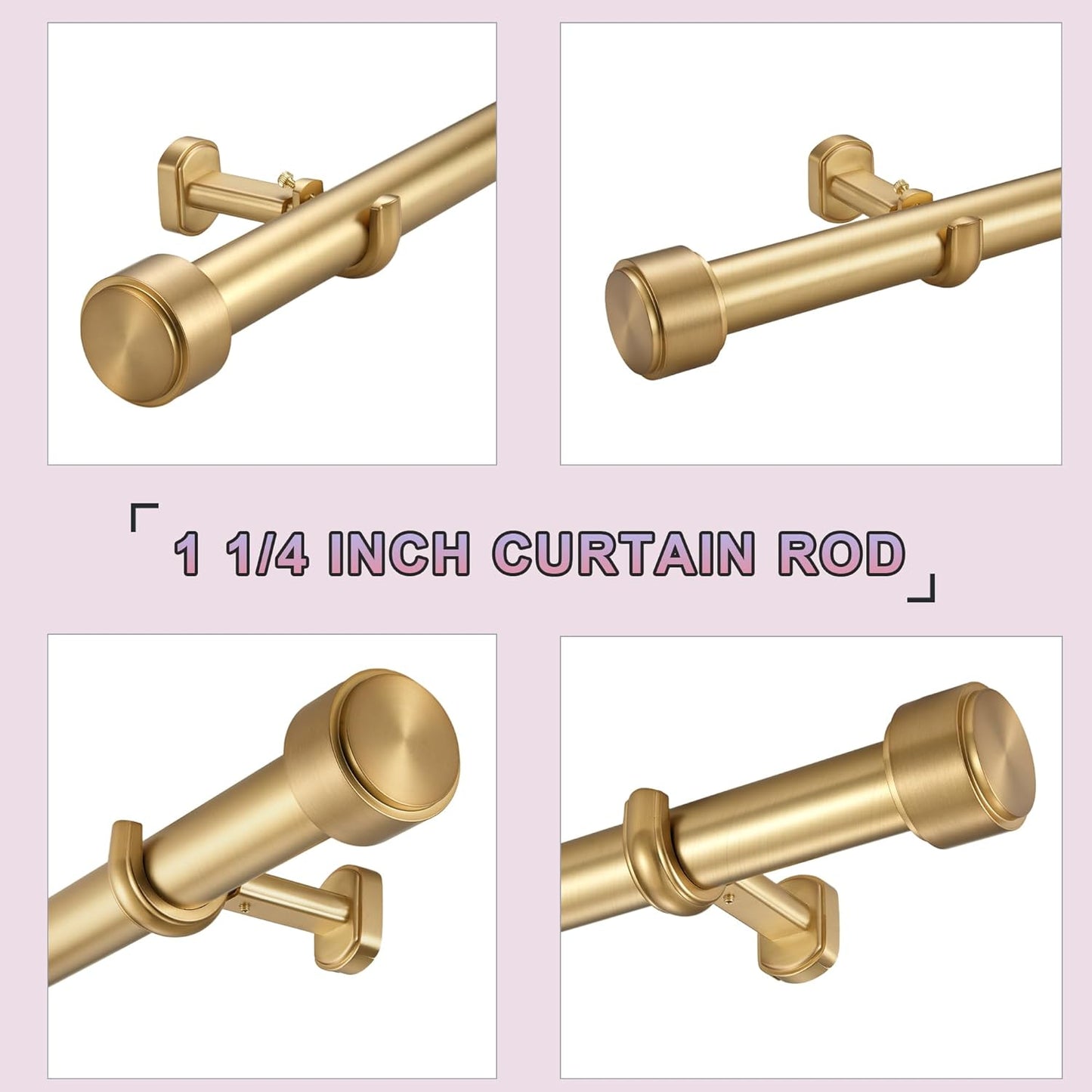 Heavy Duty Curtain Rods,1 1/4" Large Diameter Premium Nonadjustable Curtain Rod,48in/4ft Custom Window Treatment Rods with Durable Aluminum Brackets and End Caps,Gold Finish