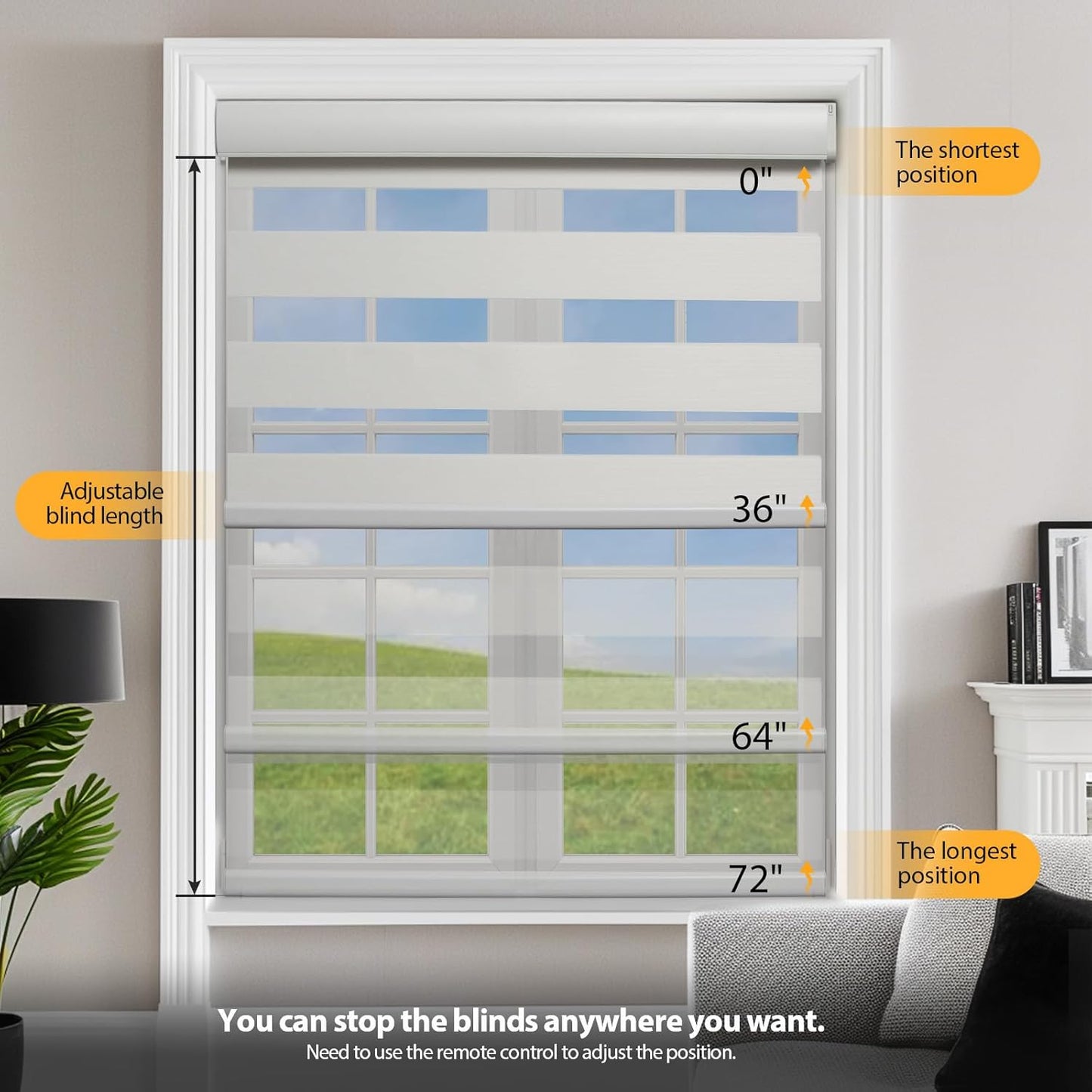 Motorized Blinds with Remote, Cordless Automatic Zebra Shades, Smart Blind for Windows, Grey, 23 x 72