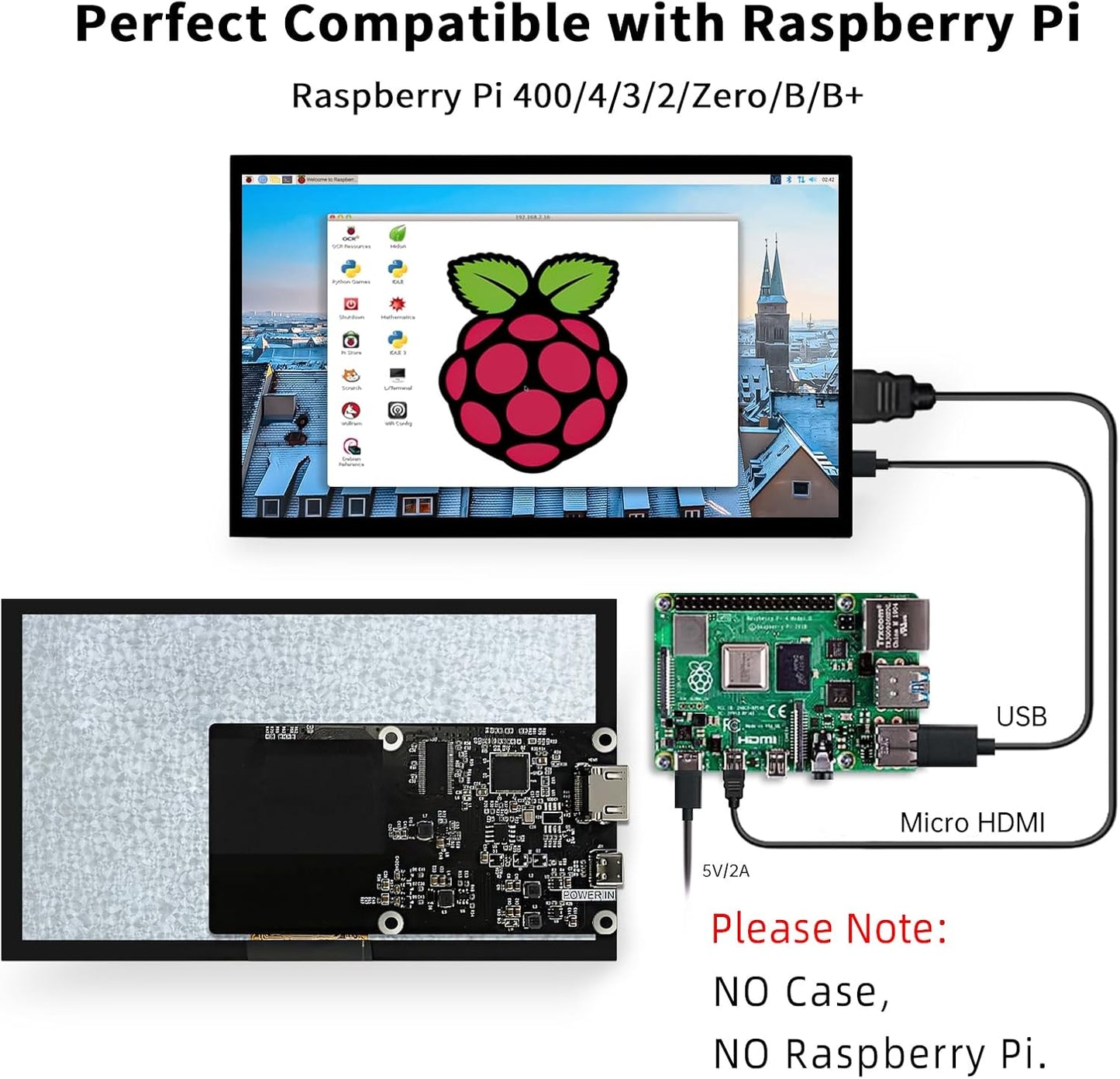 HMTECH Raspberry Pi Screen 7 Inch Small Monitor 1024x600 HDMI Monitor 16:9 IPS LCD Screen Display for Raspberry Pi 4/3/2/Zero/B/B+ Win11/10/8/7, Free-Driver