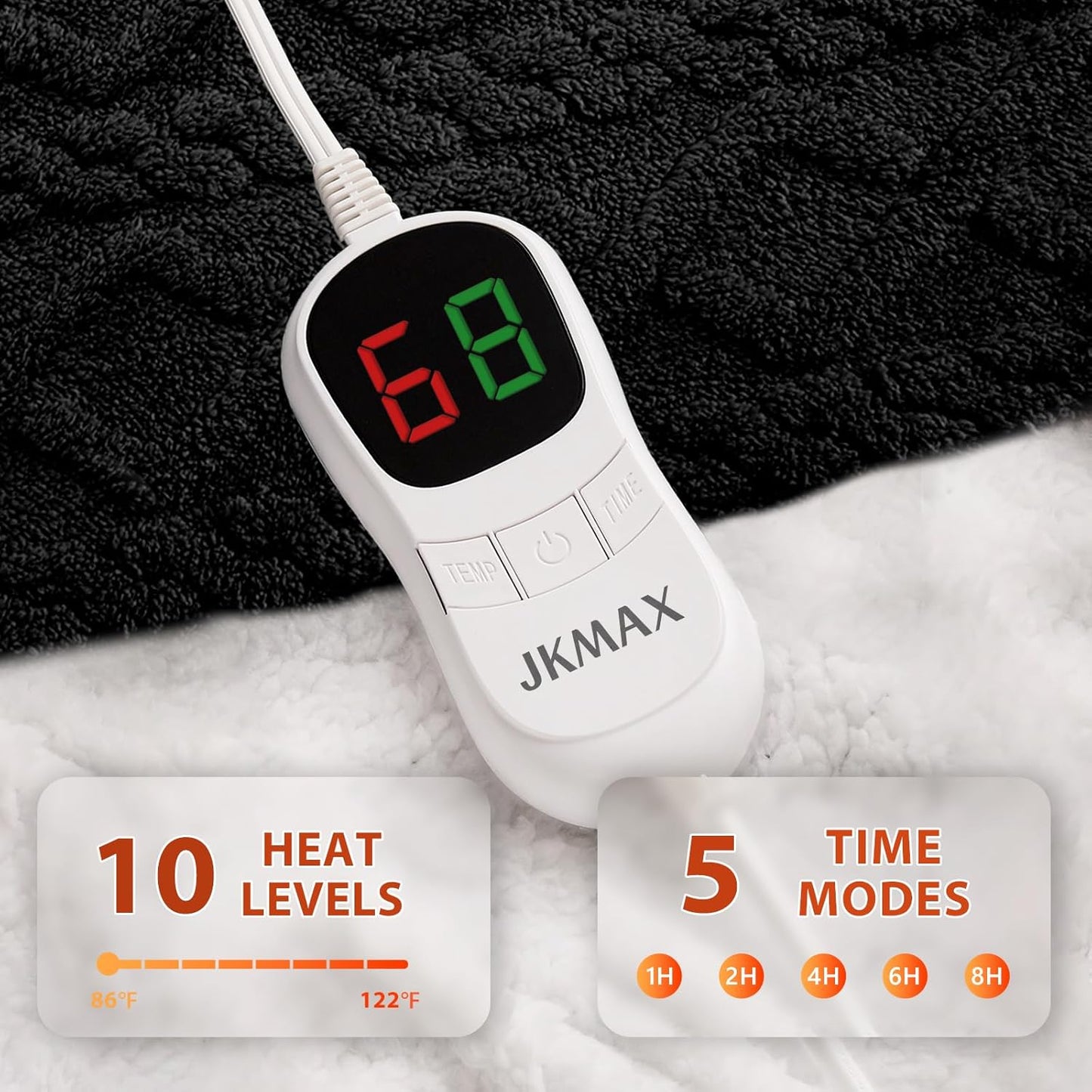 Heated Electric Blanket Queen Size-84"x90" Heating Blanket with 10 Heating Levels & 5 Time Settings Over-Heat Protection，Winter Warmer for Adults with ETL Certification（Black）