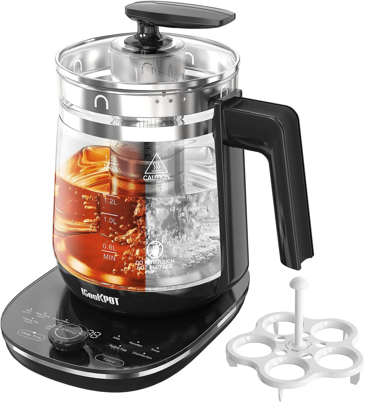 Glass Electric Kettle with Tea Infuser – 1.5L Stainless Steel, 1200W Rapid Boil, Temp & Programmable Control for Teas/Coffee – Black