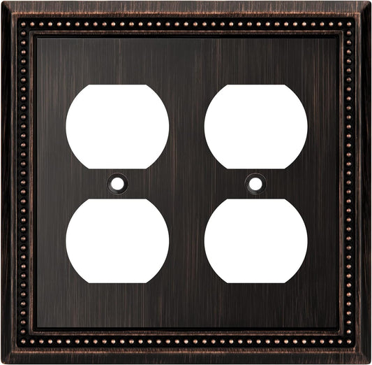 Henne Bery Sunken Pearls Decorative Wall Plate Switch Plate Outlet Cover (Double Duplex, Aged Bronze)