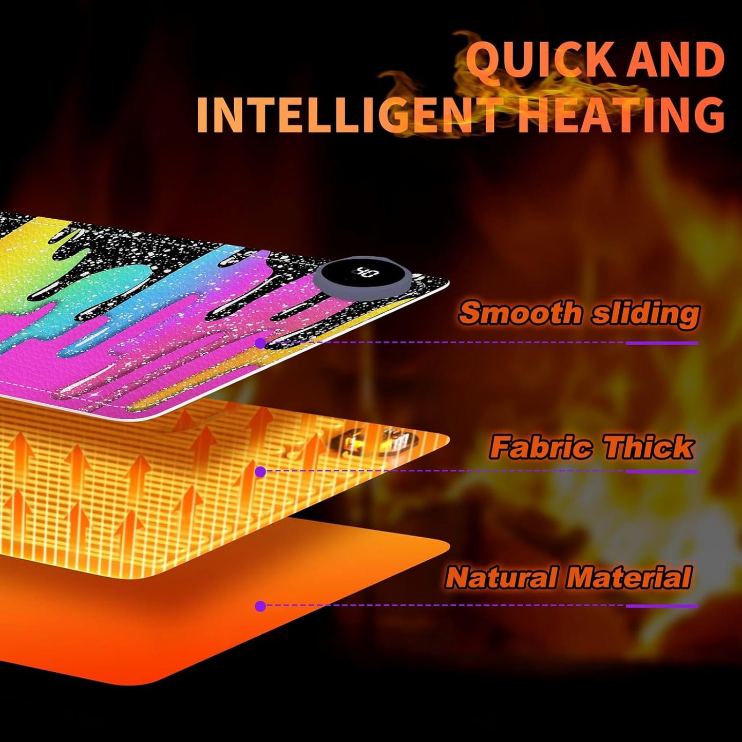 Heated Mouse Pad, Warm Desk Pad, Keyboard Mat 31.5 x 13 Inch Large Size Intelligent Fast Heating, 3 Speed Adjustable, Timed Auto Power Off for Game Office Home,Rainbow Ice Crea