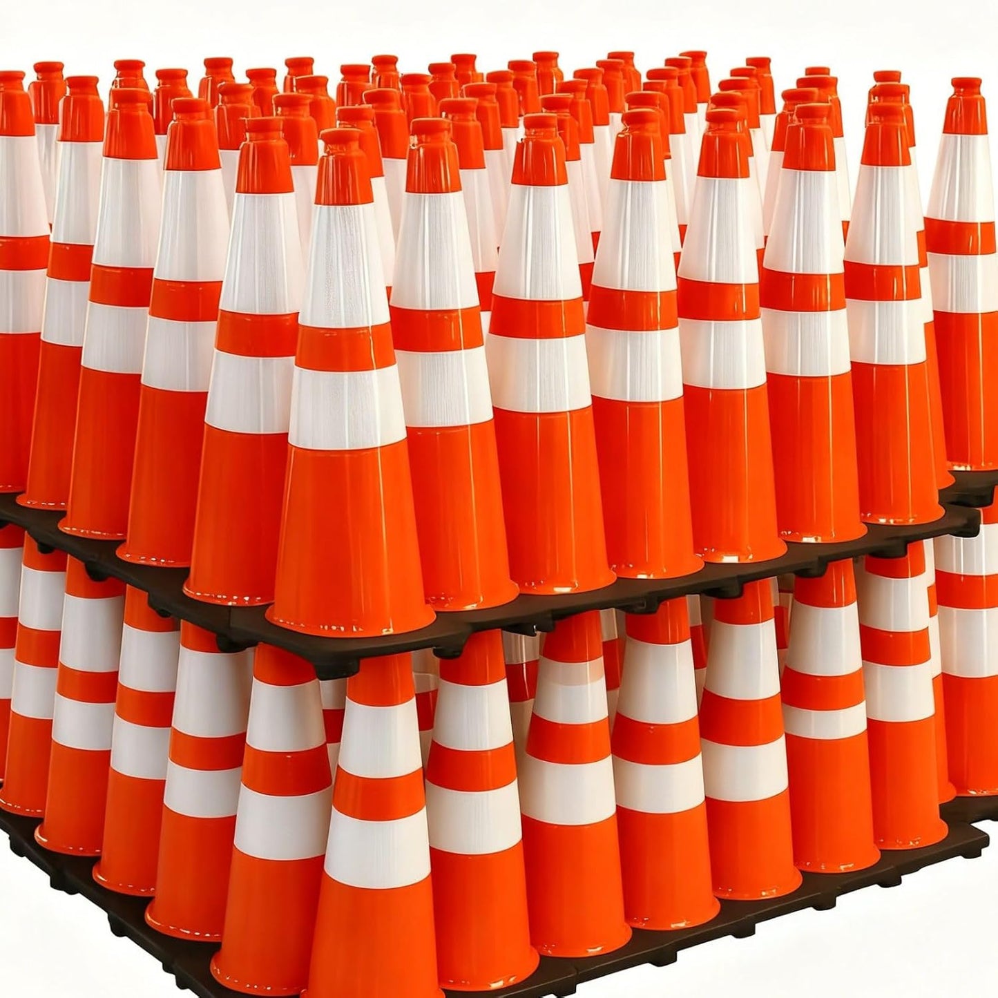 (360 Pack Pallet) BESEA 28 Inch Orange PVC Traffic Cones with Black Base, High-Visibility Reflective Parking Cones, Durable Construction Safety Cones for Roads, Worksites, and Parking Areas