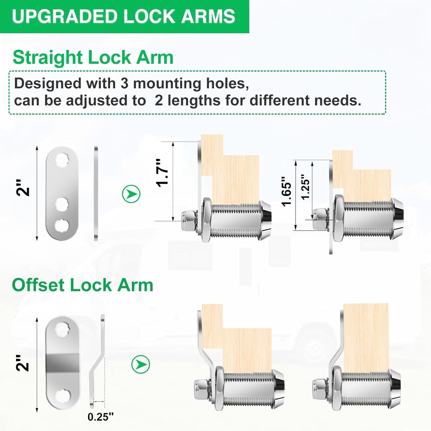 2 Pack Cabinet Lock with Keys, 1-1/2" RV Storage Locks Keyed Alike, RV Locks for Storage Door, Camper Toolbox RV Cam Locks with Manual (Chrome - 2 Pack, 1-1/2 Inch)