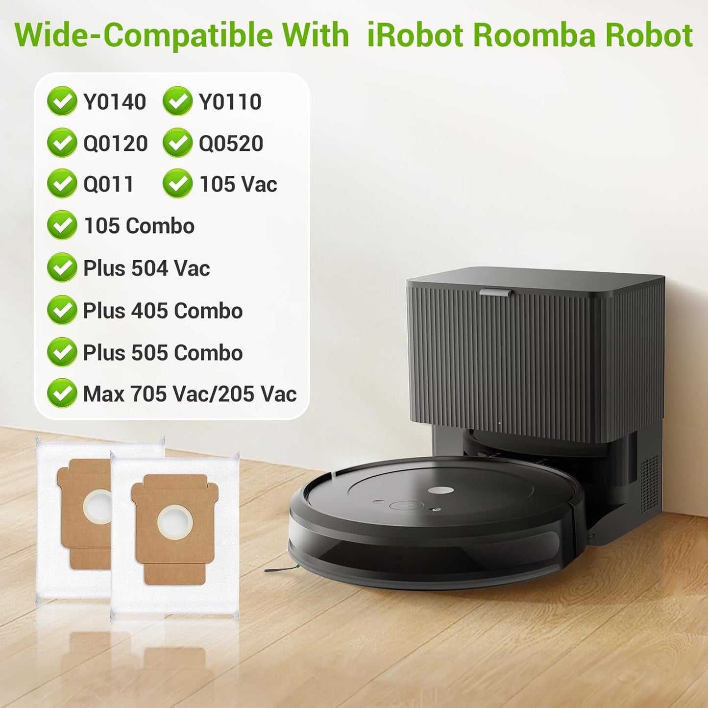 16 Pack Plus 405 Combo Dust Bags for Roomba Essential Q0520/Plus 405 Combo/Plus 505 Combo/Plus 504 Vac/Y0140 Combo/Y0110/Q0120/Q011/104 Combo/105 Combo/105 Vac/Max 705 Vac/205 Vac Dust Bag