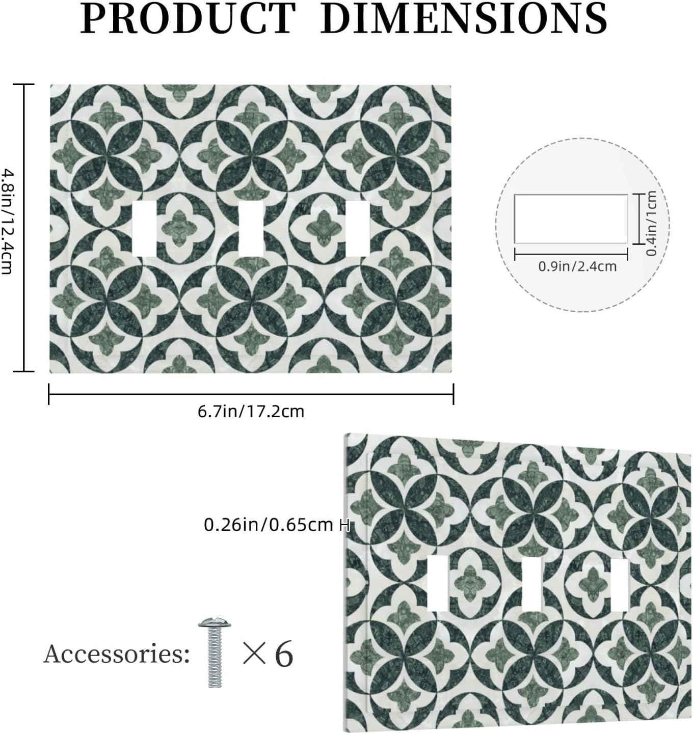 Green Luxury Modern Cubic Marble 3 Gang Triple Toggle Decorative Light Switch Covers Electrical Faceplate Switch Plates For Bathroom Kitchen Home