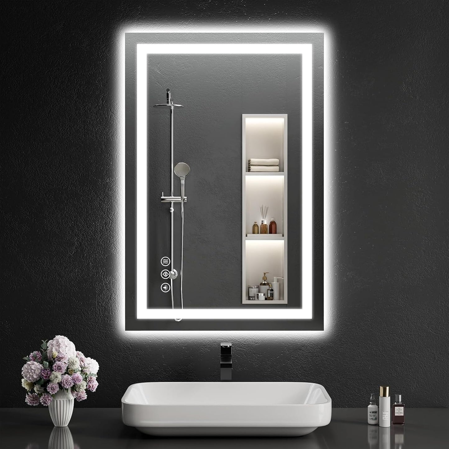 24"x36" LED Bathroom Mirror with Lights, Dimmable, Anti-Fog, Lighted Bathroom Vanity Mirror for Wall, Backlit + Front Lit, Memory Function, Shatter-Proof, Tempered Glass