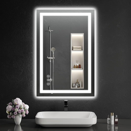 24"x36" LED Bathroom Mirror with Lights, Dimmable, Anti-Fog, Lighted Bathroom Vanity Mirror for Wall, Backlit + Front Lit, Memory Function, Shatter-Proof, Tempered Glass