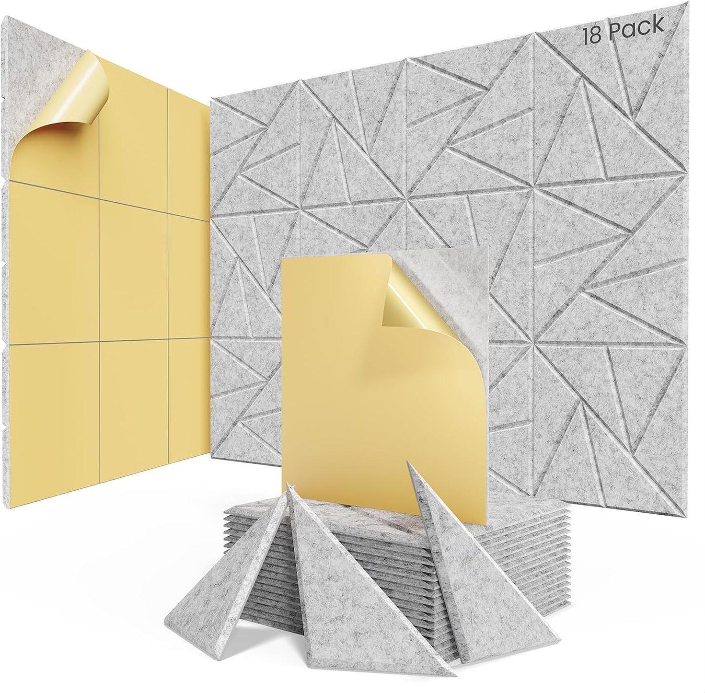 18 Pack Acoustic Panels with Self-Adhesive, 12"X 12"X 0.4"Sound Proof Foam Panels, Sound Panels High Density, Soundproof Wall Panels for Home Studio Office Sliver Gray
