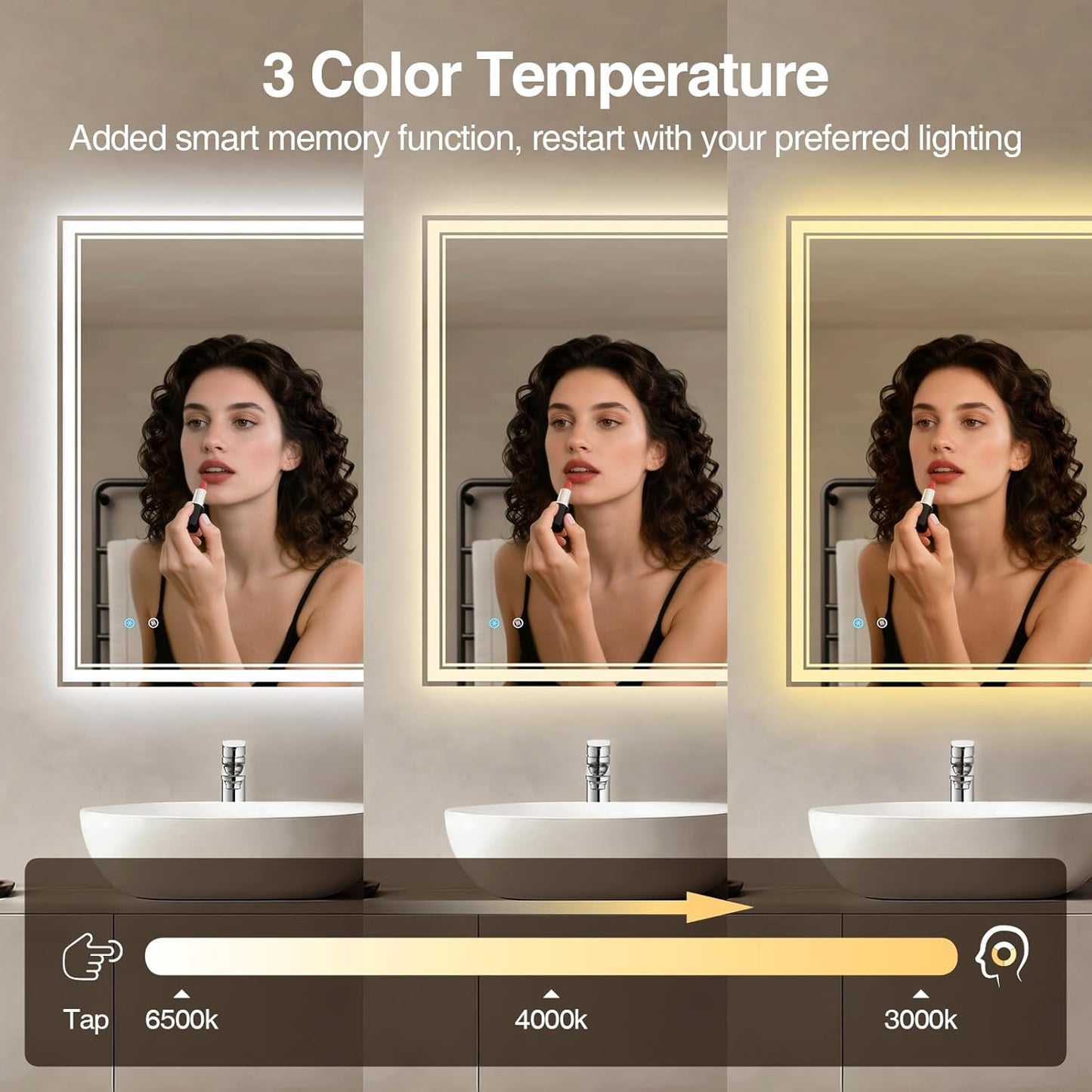20"x28" LED Bathroom Mirror with Anti-Fog, Dimmable Backlit + Front Lit, 3 Colors LED Bathroom Vanity Mirror for Wall, Memory Function, Shatter-Proof Glass, ETL Listed(NHYJ5722D-NA)