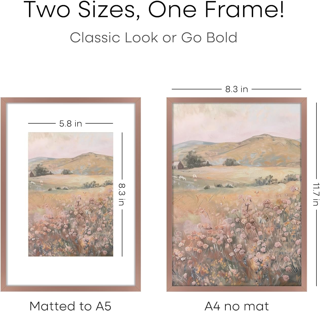 Homeforia A4 Picture Frame Mocha, High End Metal 8.3 x 11.7 Frames for Wall, A4 Photo Frame with Mat for A5 inch Print, 8.25 by 11.75 Mocha Poster Frames, 8.3x11.7 Frame with Glass, Wall Kit, Set of 1