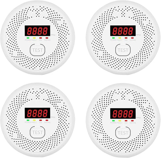 High Definition Color Screen Detector LCD Powered by Carbon Monoxide Detector and Smoke Alarm Battery (excluding Battery) (Compact Design, 4Pack-CO&Smoke)
