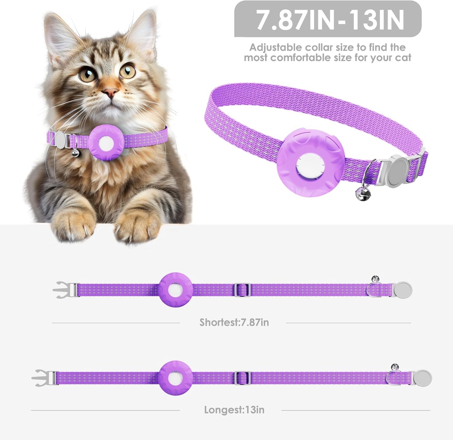 Cat GPS Tracker for Cats, Cat GPS Tracker Collar with Safety Elastic Buckle, Compatible with Apple Find My App (Only iOS), No Monthly Fee, Purple