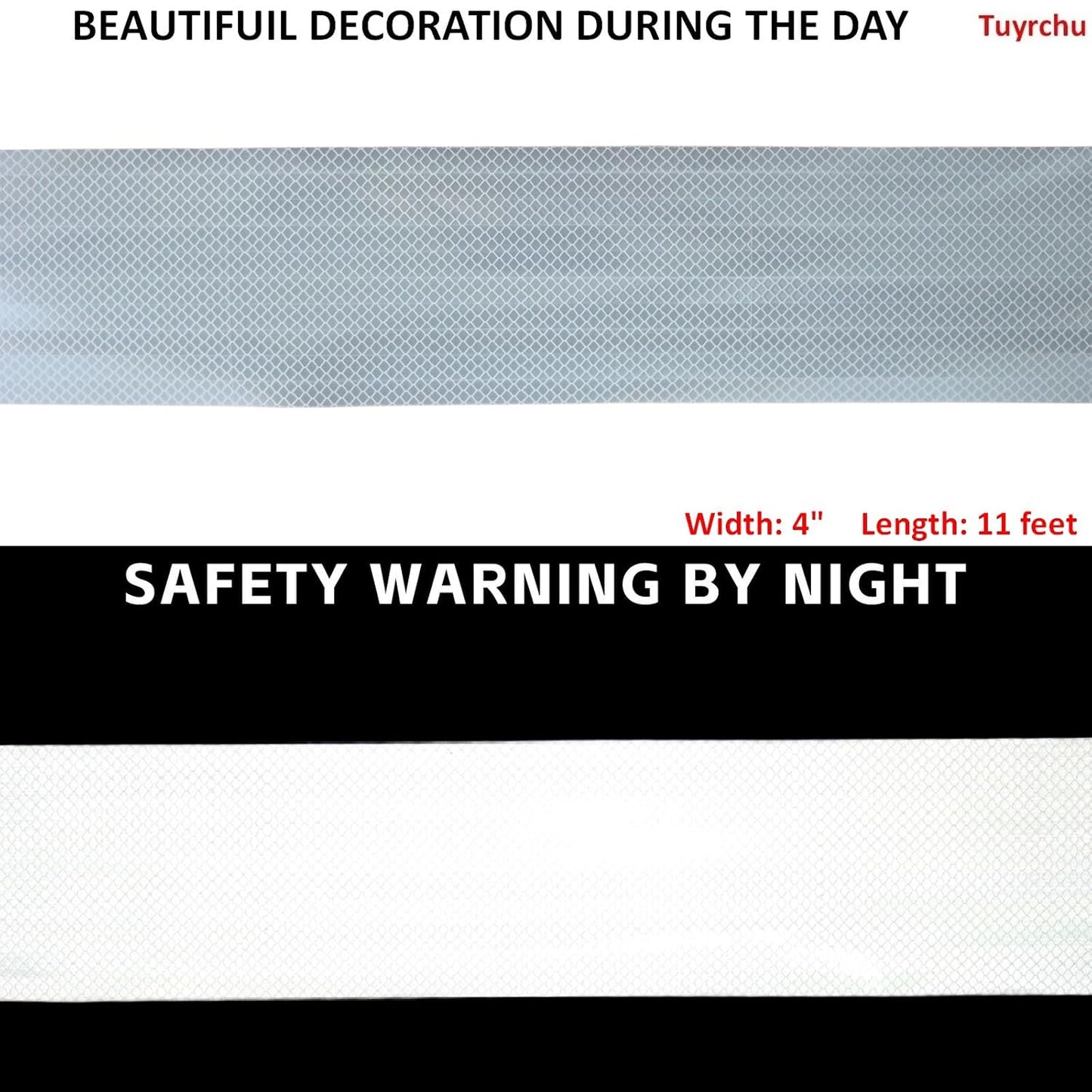 Non Fading White Reflective Tape Outdoor Waterproof 4 inch, High Visibility Warning Industrial Marking Tape,Safety Stickers (11 feet)