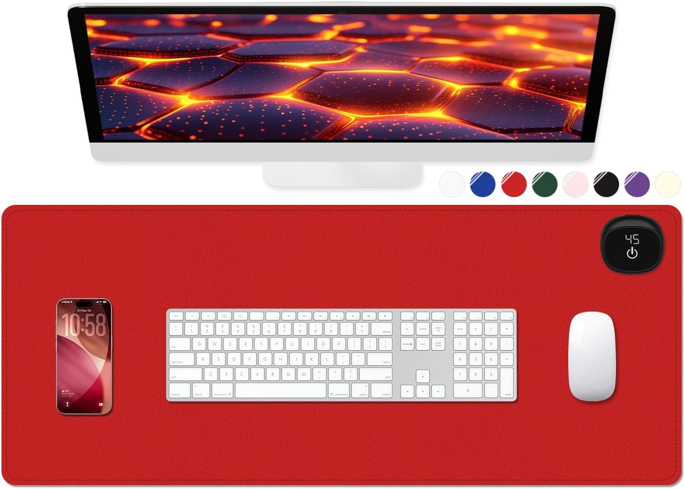 Heated Desk Pad, 31.5" x 13" Leather Non-Slip Warm Desk Pad, Large Mouse Mat with 3 Levels Heating & 3 Hours Auto Shut-Off, Hand and Foot Warmer for Office, Home, Red