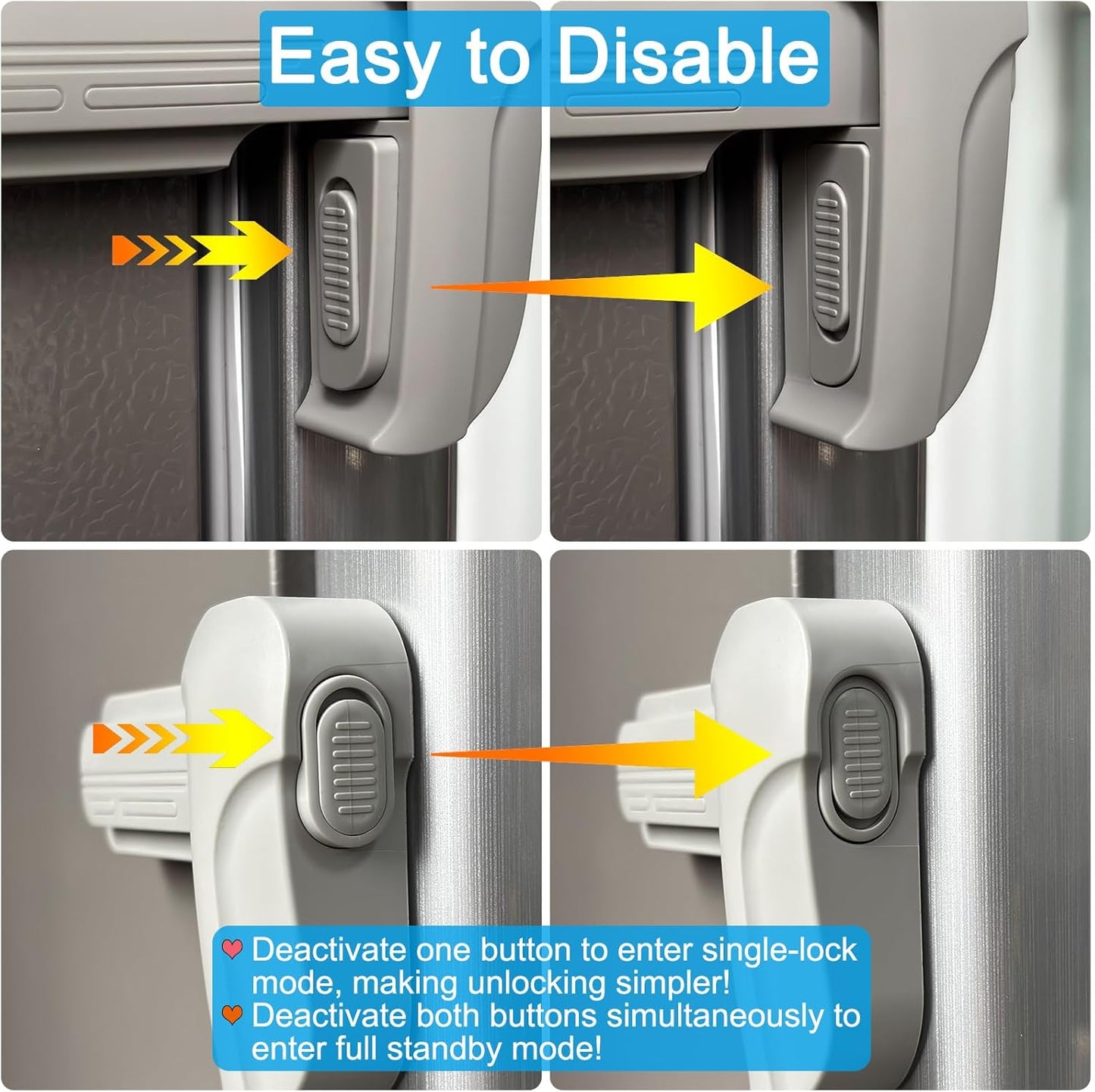 2 Pack Child Safety Refrigerator/Fridge/Freezer Door Lock, One Handed Operation & with Always Open Function, No Tools Need or Drill (Grey)