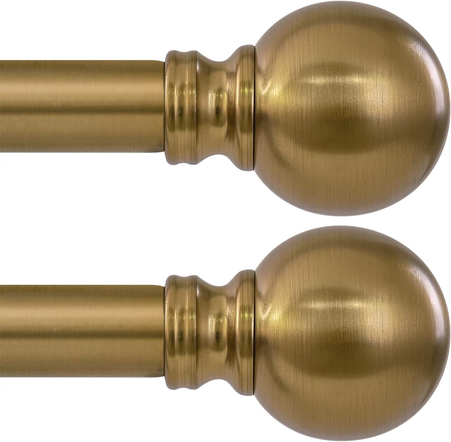 2 Pack Warm Gold Curtain Rods for Windows 28 to 48 Inch 1" Diameter Adjustable Heavy Duty Brass Window Curtain Rod with Metal Finials for Living Room Bedroom Farmhouse Kitchen Outdoor