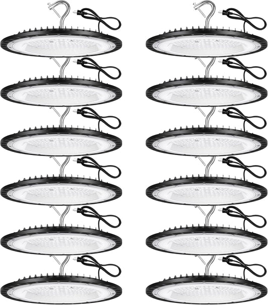 12 Pack 150W UFO LED High Bay Lights,IP66 Waterproof,120VAC,21000LM 5000K Daylight, 660W MH/HPS with Plug Commercial Bay Lighting for Barn,Gym,Factory,Warehouse,Shop,Workshop,Gym