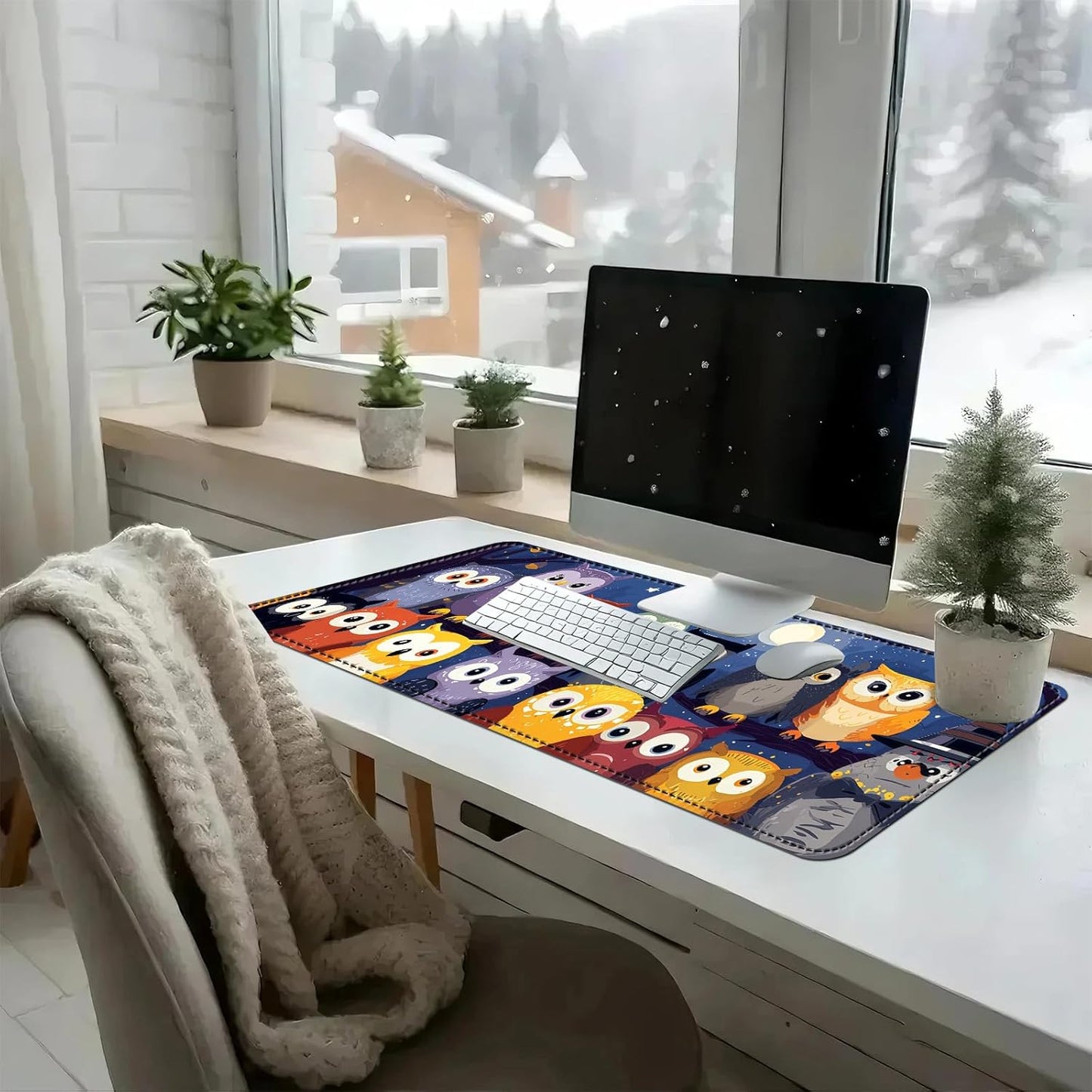 Heated Mouse Pad with 3 Temperature Settings(104°F–122°F),Large 31.5x13 Inch PU Leather Heated Desk Mat,Waterproof Warming Pad for Office,Gaming & Cold Hands Relief,Colorful Night Owls