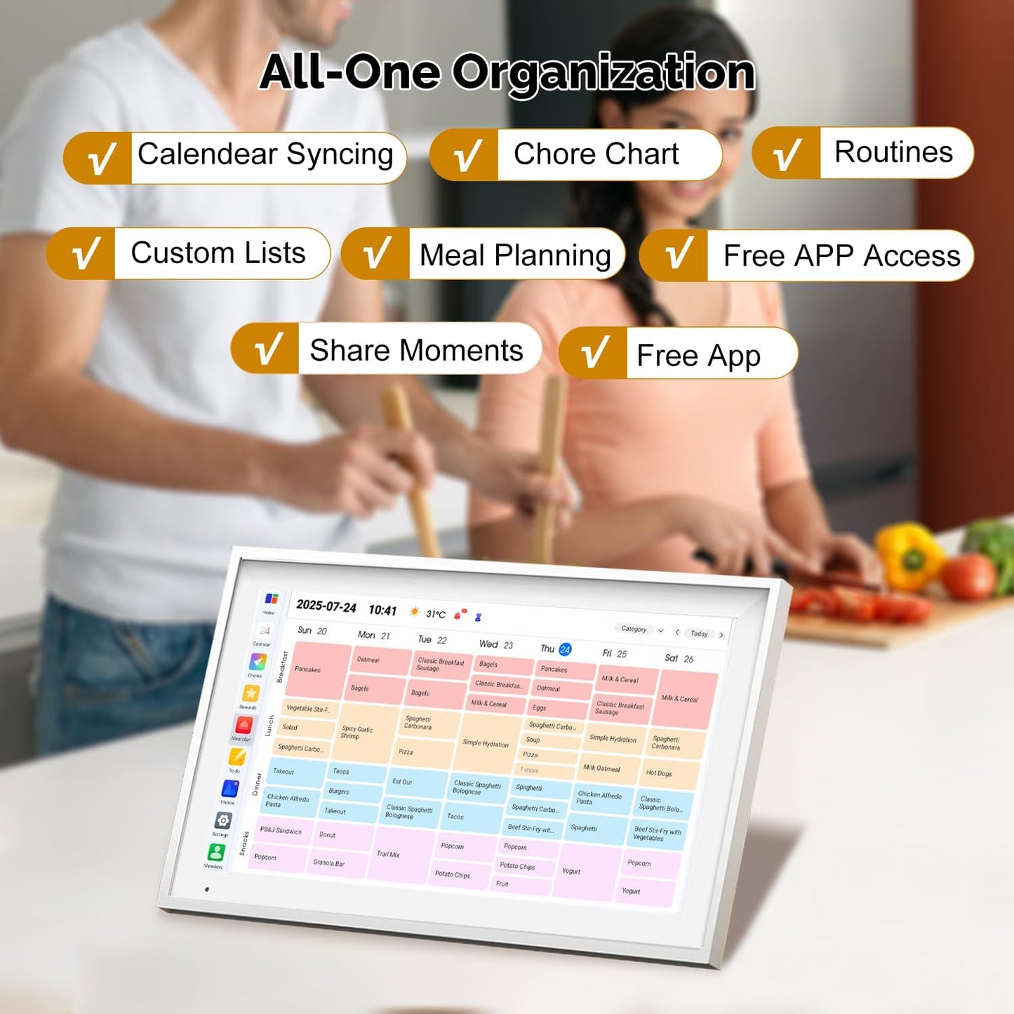 15.6 Inch Digital Calendar Wall Touch Screen Chore Chart, 64GB Electronic Calendar + 1080 FHD Smart Family Planner, Wall and Desk Mountable