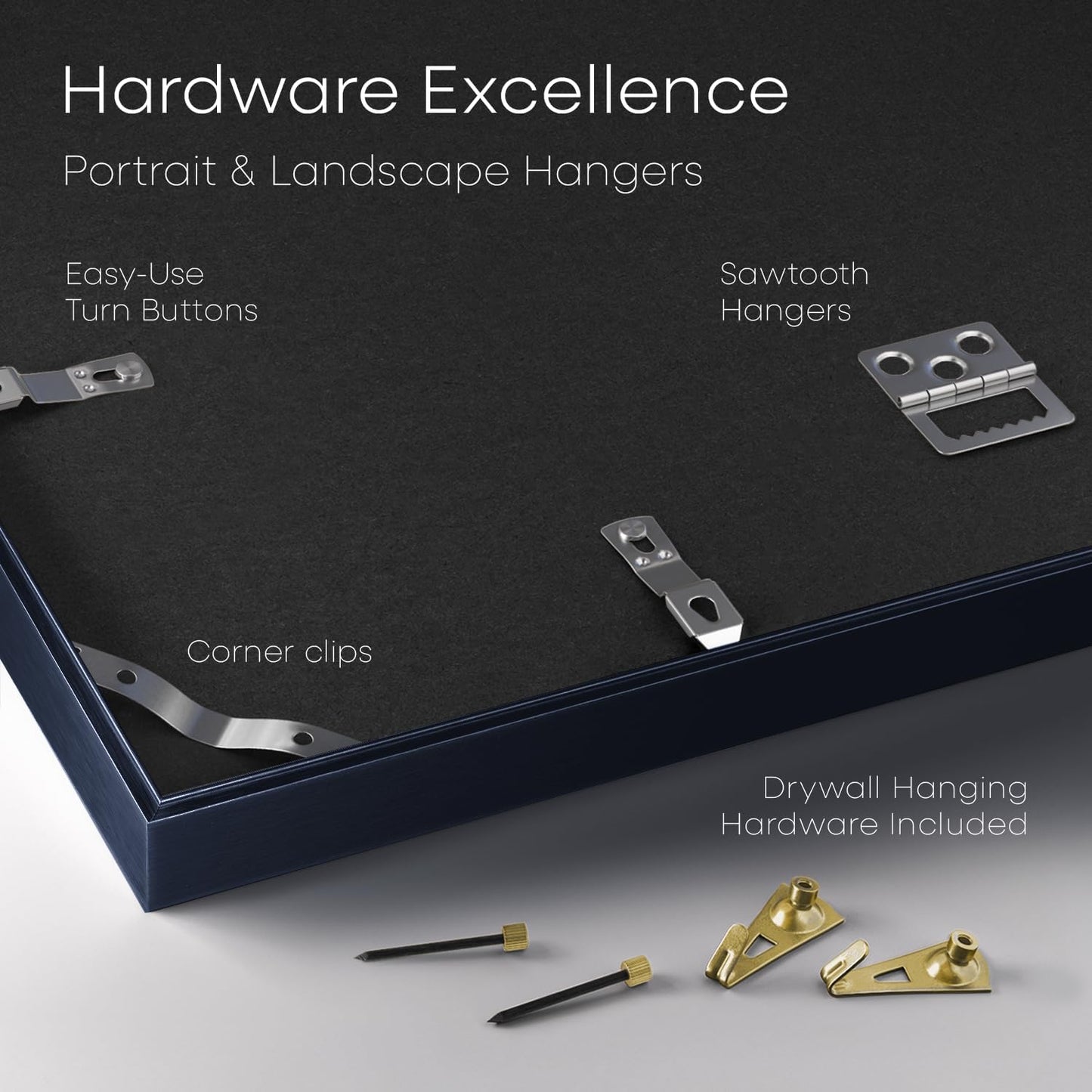 Homeforia A3 Picture Frame Navy Blue, High End Metal 11.7 x 16.5 inch Poster Frames with Mat 8.3 by 11.7 for Photo, A3 Size Frames Matted to A4 Print, 11.7x16.5 Hanging Frame, Tempered Glass, Set of 1