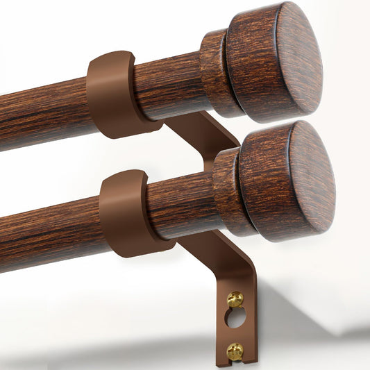2 Pack Antique Redwood Grain Curtain Rods for Windows 48 to 84 Inches 1" Diameter Heavy Duty Window Curtain Rod Adjustable with Solid Finials for Living Room Bedroom Kitchen Farmhouse Outdoor