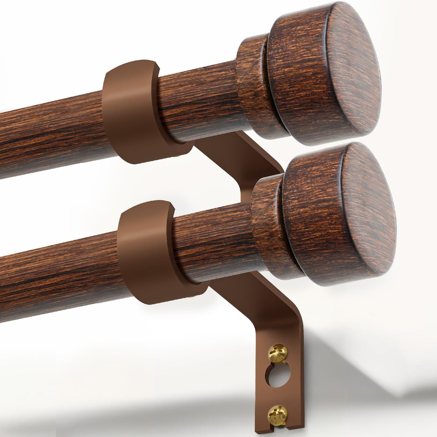 2 Pack Antique Redwood Grain Curtain Rods for Windows 28 to 48 Inches 1" Diameter Heavy Duty Window Curtain Rod Adjustable with Solid Finials for Living Room Bedroom Kitchen Farmhouse Outdoor