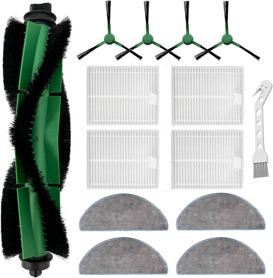 14 Pack Replacement Parts kit for iRobot Roomba Combo Essential Series Q0120, Q0520, Y0140, Y0110, Q011 Robot Vacuum Cleaner, 1 Main Brush, 4 Side Brushes,4 Hepa Filters,4 Mop Cloth,1 Cleaning Brush
