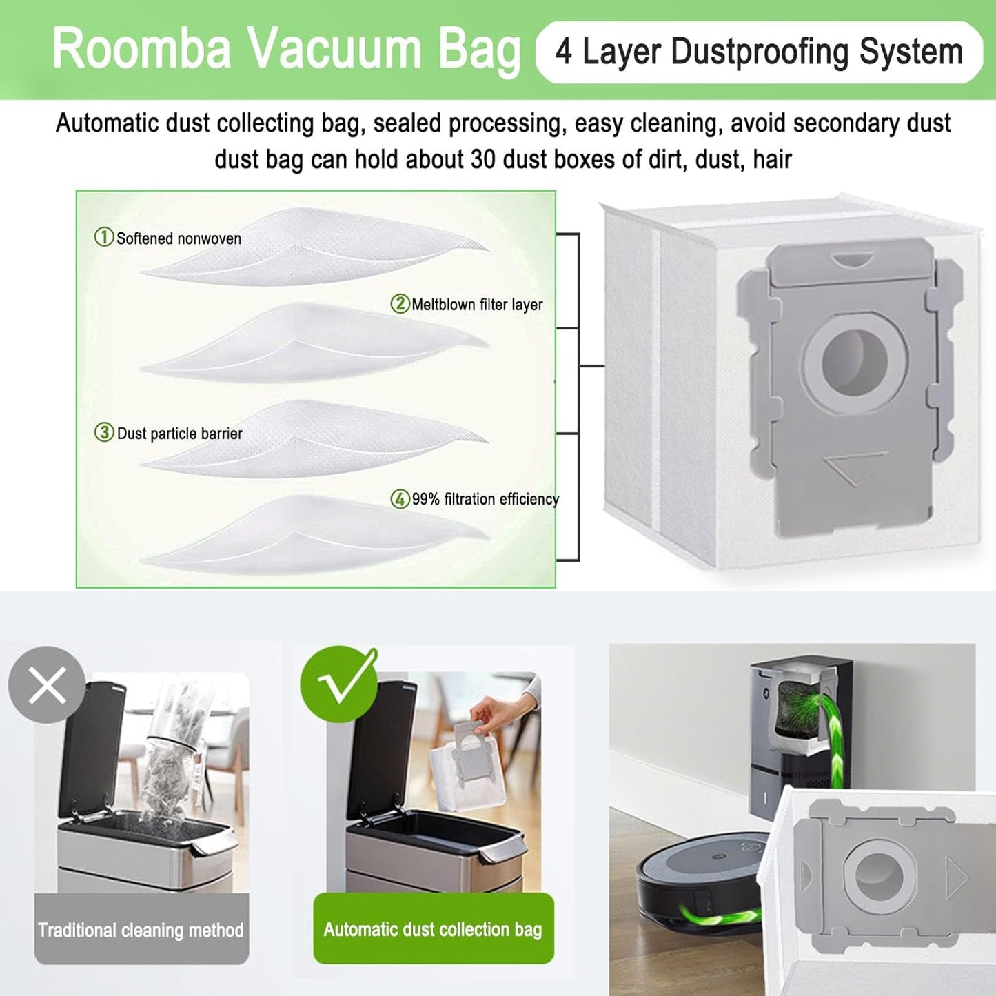 22 Pack Vacuum Bags for iRobot Roomba i7 i7+ i3 i3+ i8 i8+ j5+ i5+ i4 i4+ i1+ i6 i6+ j5+ j7 j7+ s9 s9+, i and s and j Series Clean Base Automatic Dirt Disposal Bags