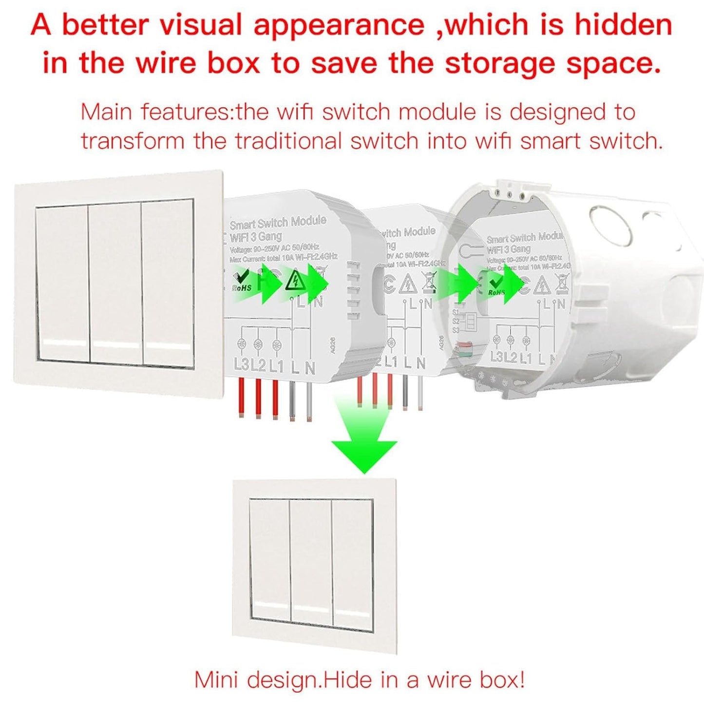 3 Gang Smart Light Switch Module with Voice and APP Control for Home Automation Compatible with Smart Speakers and Dimmer Systems