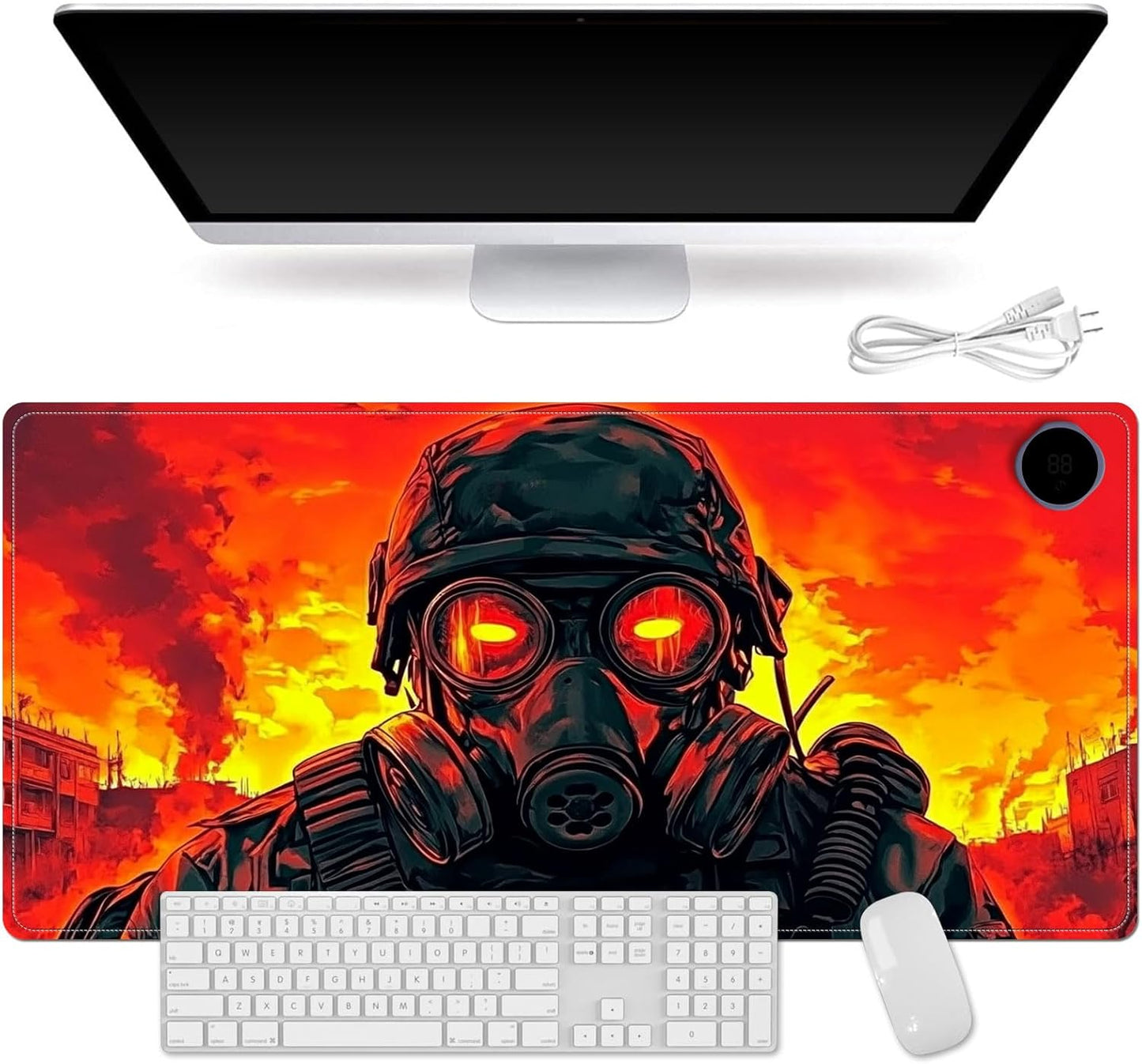 Heated Mouse Pad for Desk 31.5" x 13" – PU Leather Warm Desk Pad with 3 Heat Levels (104°F/113°F/122°F), Plug-in Electric Heating Mat with Auto Shut-Off, Waterproof & Rollable, Mask Soldier