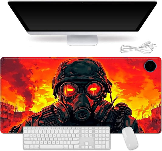 Heated Mouse Pad for Desk 31.5" x 13" – PU Leather Warm Desk Pad with 3 Heat Levels (104°F/113°F/122°F), Plug-in Electric Heating Mat with Auto Shut-Off, Waterproof & Rollable, Mask Soldier