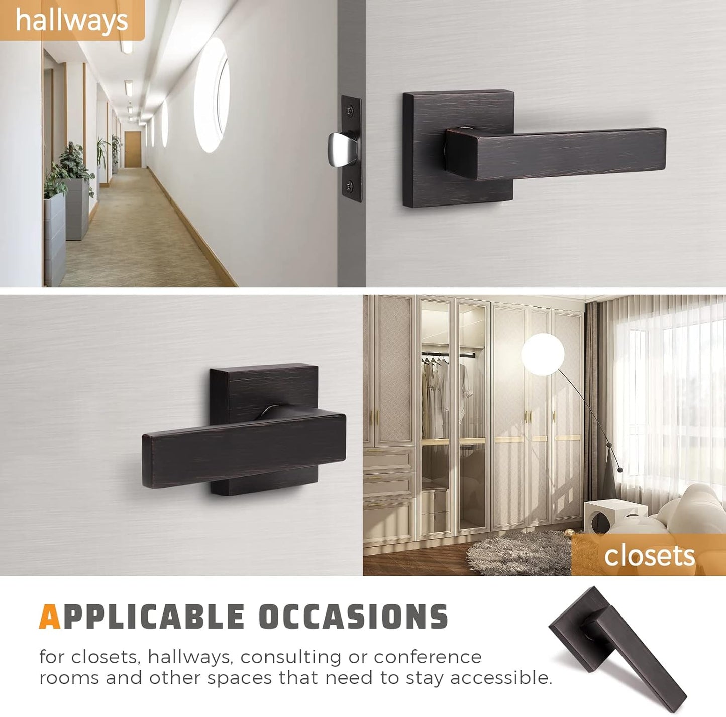 KNOBWELL Premium Oil Rubbed Bronze Closet Door Handles Passage Function Heavy Duty Lever, Door Handle for Left or Right Handing, Interior Door Lever 2 Pack 2.07 lb One Lever