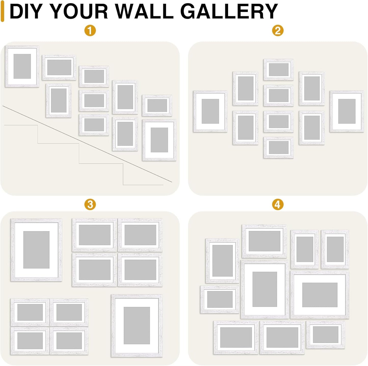 decorUhome Picture Frames Collage Wall Decor for Photo Gallery Display, Assorted Picture Frames set of 10 Including Two 8x10 / Four 5x7 / Four 4x6 for Family Wall Decor, Distressed White, 10 Pack