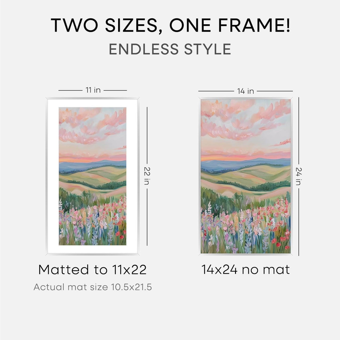 Homeforia 14x24 Picture Frame Silver, High End Metal 14x24 Frames with Mat 11x22 for Photo, 14 x 24 Silver Poster Frame Matted to 11 x 22 Print, 24x14 Hanging Frame, Tempered Glass, Wall Kit, Set of 1